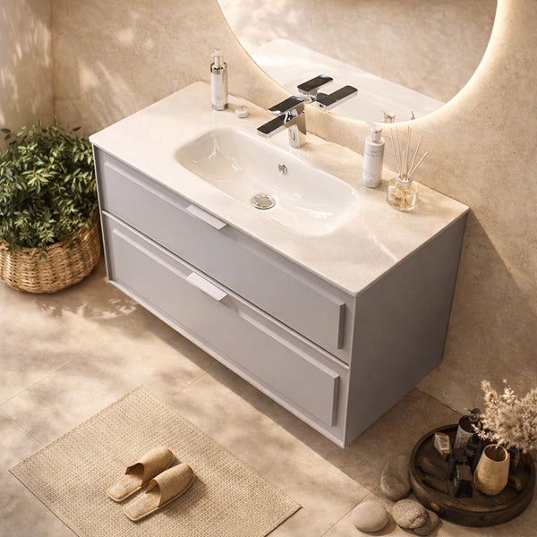 Mobile bagno grigio opaco 102x47 Dublino con lavabo in ceramica