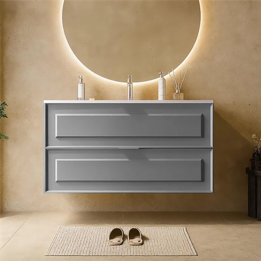 Mobile bagno grigio opaco 102x47 Dublino con lavabo in ceramica due cassetti con cornice