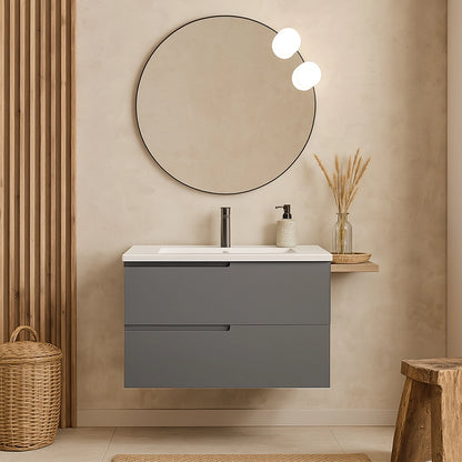 Mobile bagno grigio opaco 70x46 Sorrento maniglia sinistra e lavabo in ceramica