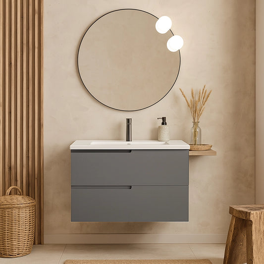 Mobile bagno grigio opaco 70x46 Sorrento maniglia sinistra e lavabo in ceramica