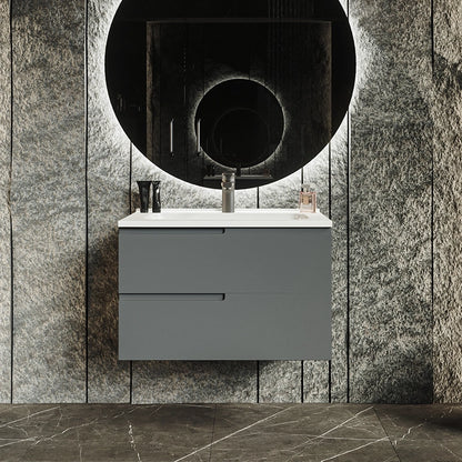 Mobile bagno grigio opaco 70x46 Sorrento maniglia sinistra e lavabo in ceramica