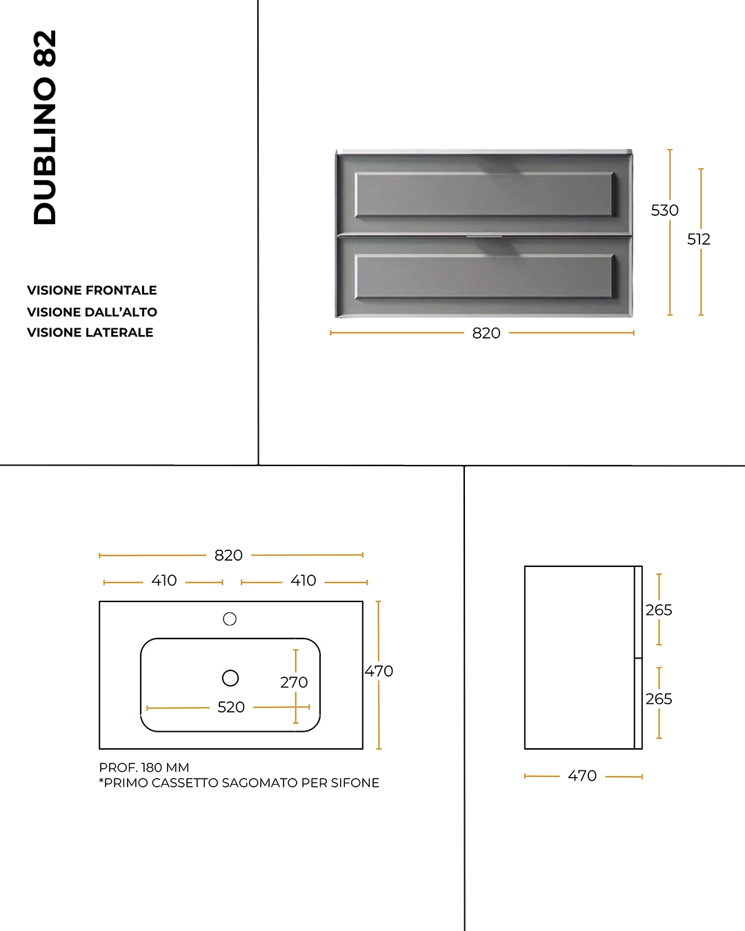 Mobile bagno grigio opaco 82x47 Dublino con lavabo in ceramica