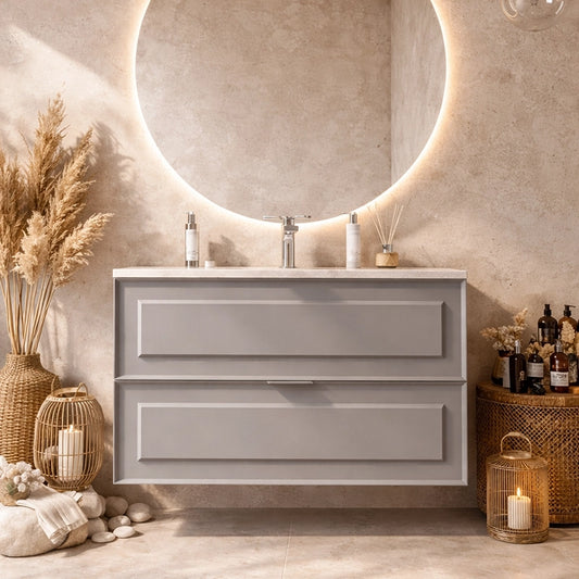Mobile bagno grigio opaco 82x47 Dublino con lavabo in ceramica due cassetti con cornice