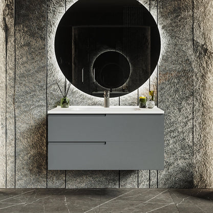 Mobile bagno grigio opaco 90x46 Sorrento maniglia sinistra e lavabo in ceramica