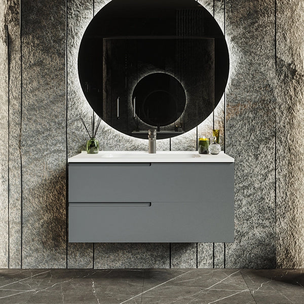 Mobile bagno grigio opaco 90x46 Sorrento maniglia sinistra e lavabo in ceramica