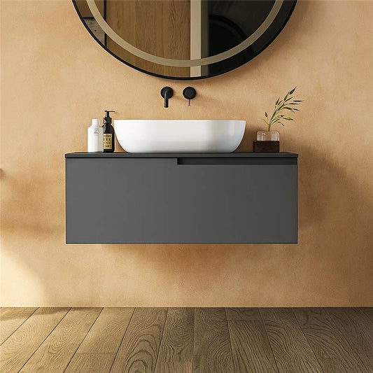 Mobile bagno grigio opaco 90x46 Sorrento un cassetto con ciotola