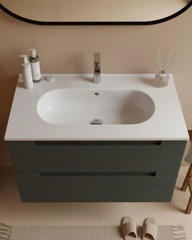 Mobile bagno grigio scuro 100x45 Mango con lavabo in Dark Grey, vista dall'alto del piano con lavabo - Exagonshop