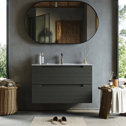 Mobile bagno grigio scuro 100x45 Mango due cassetti con lavabo in ceramica lucida