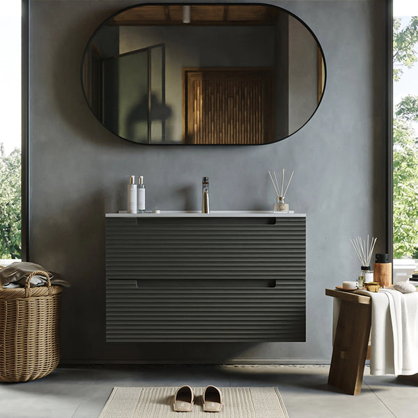 Mobile bagno grigio scuro 100x45 Mango due cassetti con lavabo in ceramica lucida