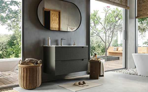 Mobile bagno grigio scuro 80x45 Mango due cassetti con lavabo in ceramica lucida