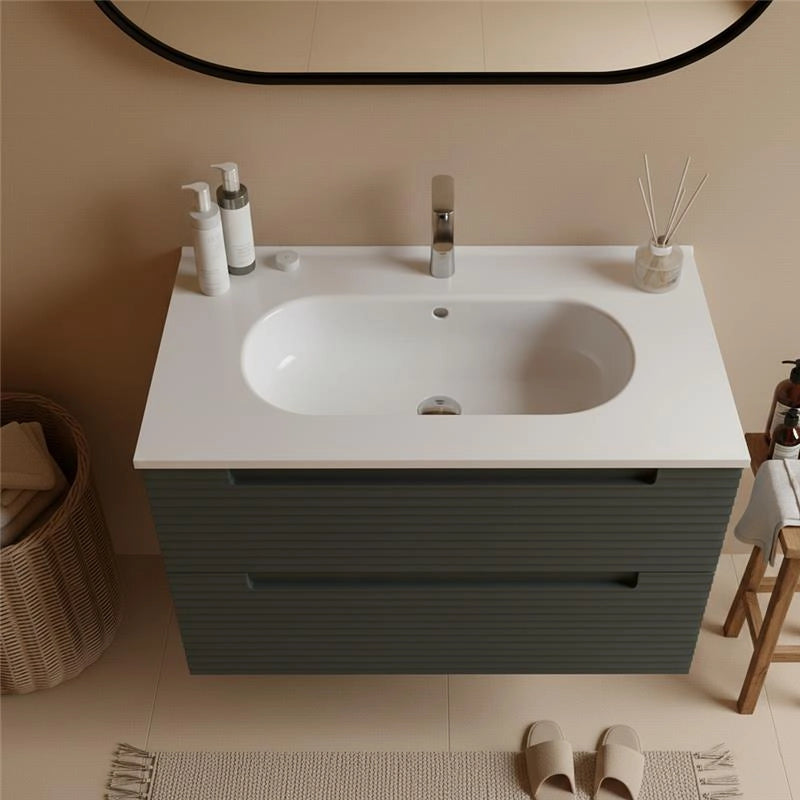 Mobile bagno grigio scuro 80x45 Mango con lavabo in, vista dall'alto del piano con lavabo - Exagonshop
