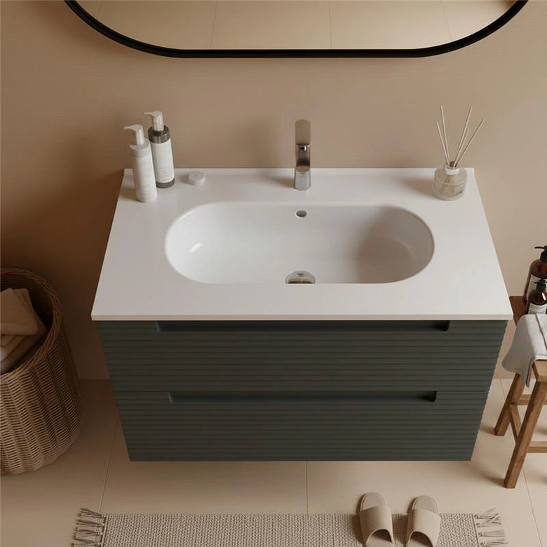 Mobile bagno grigio scuro 80x45 Mango con lavabo in, vista dall'alto del piano con lavabo - Exagonshop