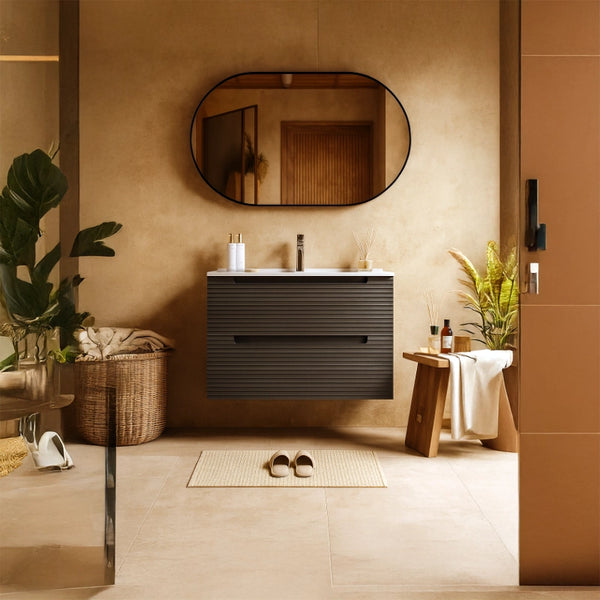 Mobile bagno grigio scuro 80x45 Mango due cassetti con lavabo in ceramica lucida