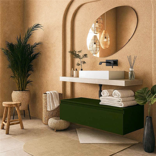 Mobile bagno grigio verde opaco 120x50 Oasy un cassetto con top e lavabo rettangolare da appoggio
