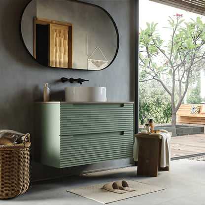Mobile bagno muschio 100x45 Mango soft close con top quercia e lavabo tondo da appoggio in ceramica lucida
