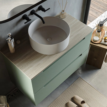 Mobile bagno muschio 100x45 Mango soft close con top quercia e lavabo tondo da appoggio in ceramica lucida