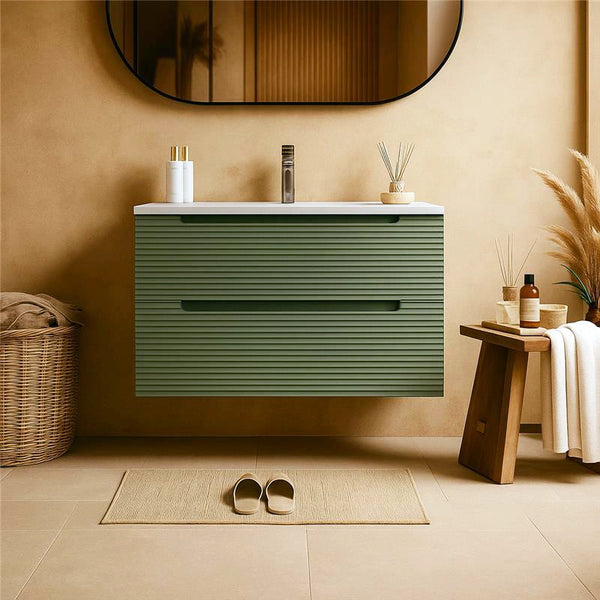 Mobile bagno muschio 80x45 Mango due cassetti soft close con lavabo in ceramica lucida
