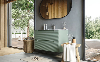 Mobile bagno muschio 80x45 Mango due cassetti soft close con lavabo in ceramica lucida