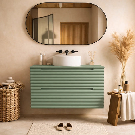 Mobile bagno muschio 80x45 Mango lavabo tondo da appoggio in ceramica lucida