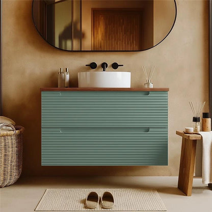 Mobile bagno muschio 80x45 Mango top noce e lavabo tondo da appoggio in ceramica
