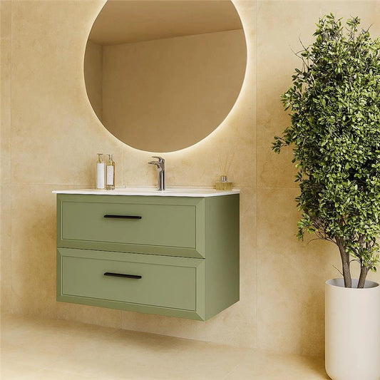 Mobile bagno muschio 80x45 Praga due cassetti soft close con lavabo in ceramica