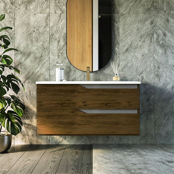 Mobile bagno noce 100x46 Gaia con lavabo in ceramica