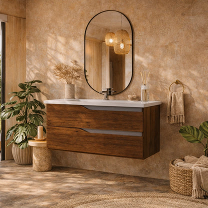 Mobile bagno noce 100x46 Gaia con lavabo in ceramica