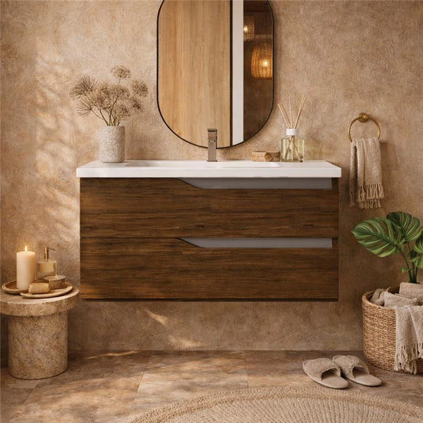 Mobile bagno noce 100x46 Gaia con lavabo in ceramica