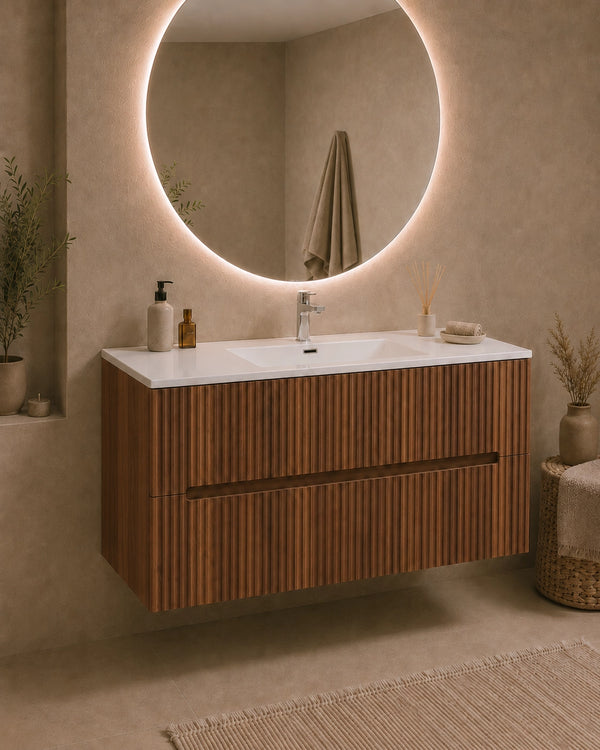 Mobile bagno noce 100x46 cannettato Urbino 2.0 con lavabo in resina