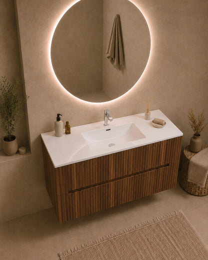 Mobile bagno noce 100x46 cannettato Urbino 2.0 con lavabo in resina