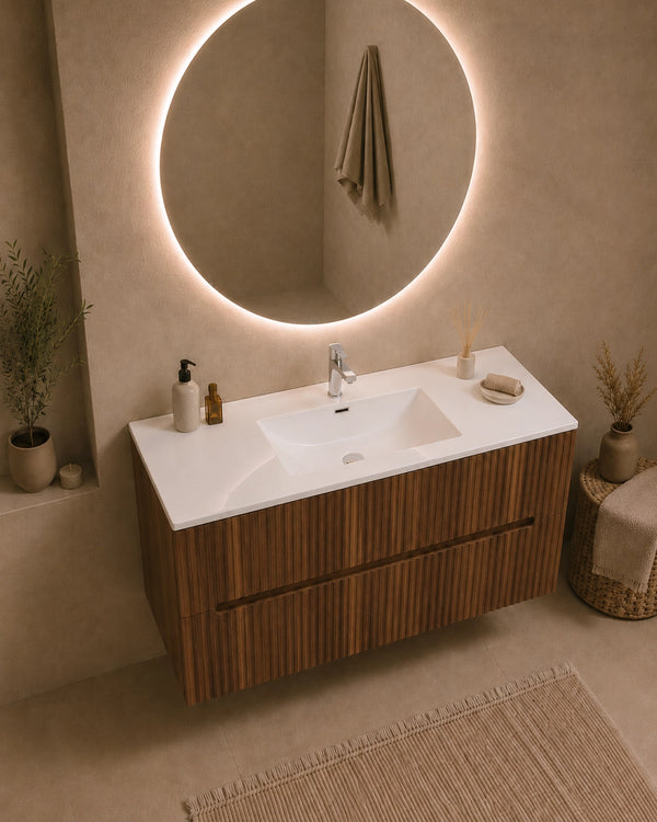 Mobile bagno noce 100x46 cannettato Urbino 2.0 con lavabo in resina