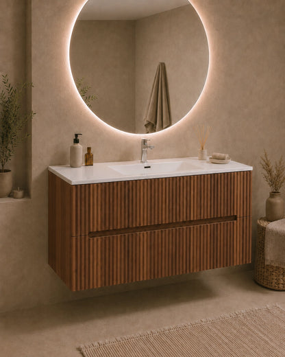 Mobile bagno noce 80x46 cannettato Urbino 2.0 con lavabo in resina