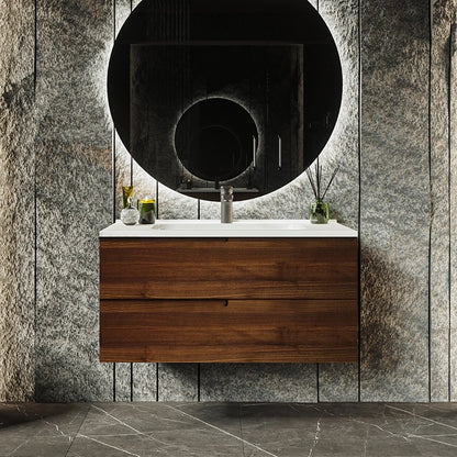 Mobile bagno noce 90x46 Sorrento maniglia sinistra e lavabo in ceramica