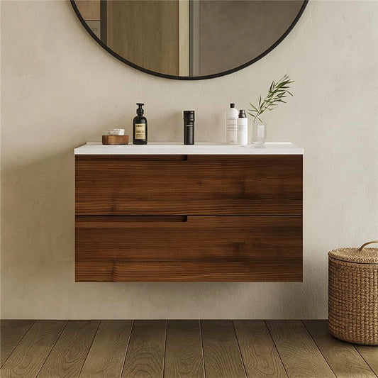 Mobile bagno noce 70x46 Sorrento con maniglia sinistra e lavabo in ceramica