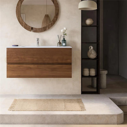 Mobile bagno noce chiaro 120x45 Pesaro con lavabo in mineralmarmo
