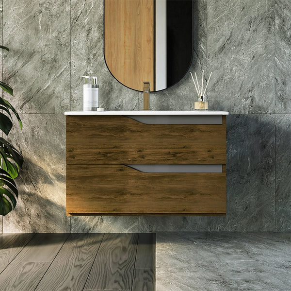 Mobile bagno 80x46 noce tortora opaco Gaia con lavabo in ceramica