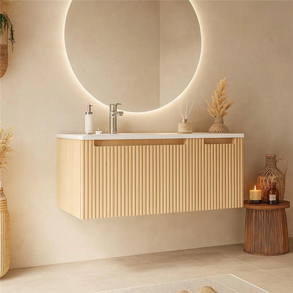 Mobile bagno quercia 100x46 cannettato Urbino 2.0 con lavabo sinistro in resina un anta e cassetto