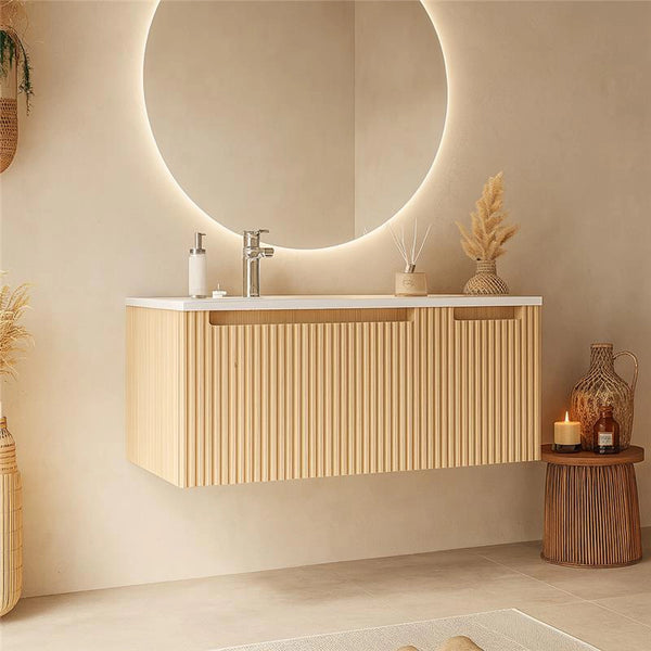 Mobile bagno quercia 100x46 cannettato Urbino 2.0 con lavabo sinistro in resina un anta e cassetto