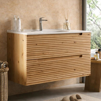 Mobile bagno rovere 100x45 Mango effetto legno con lavabo in ceramica
