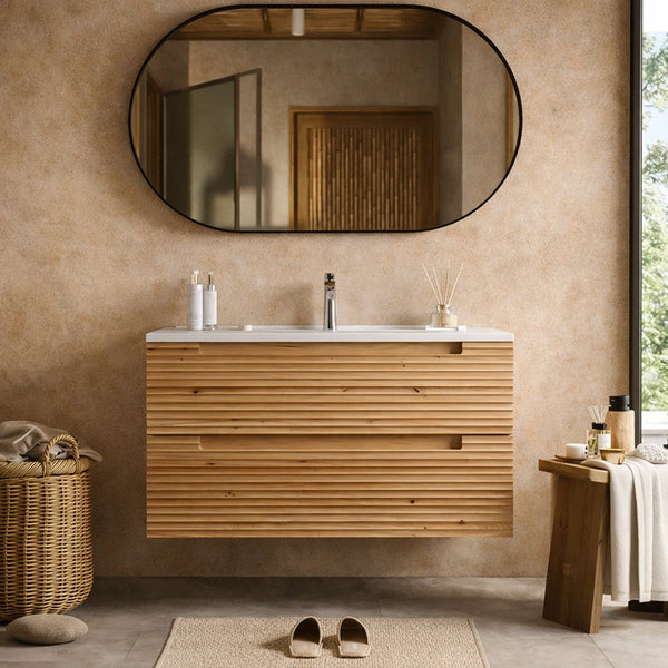 Mobile bagno rovere 100x45 Mango effetto legno con lavabo in ceramica