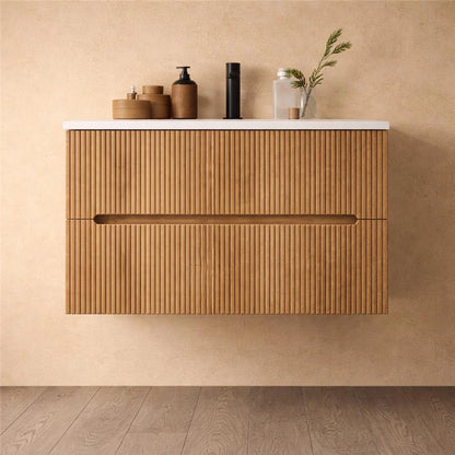 Mobile bagno rovere 60x46 cannettato Urbino con lavabo in ceramica