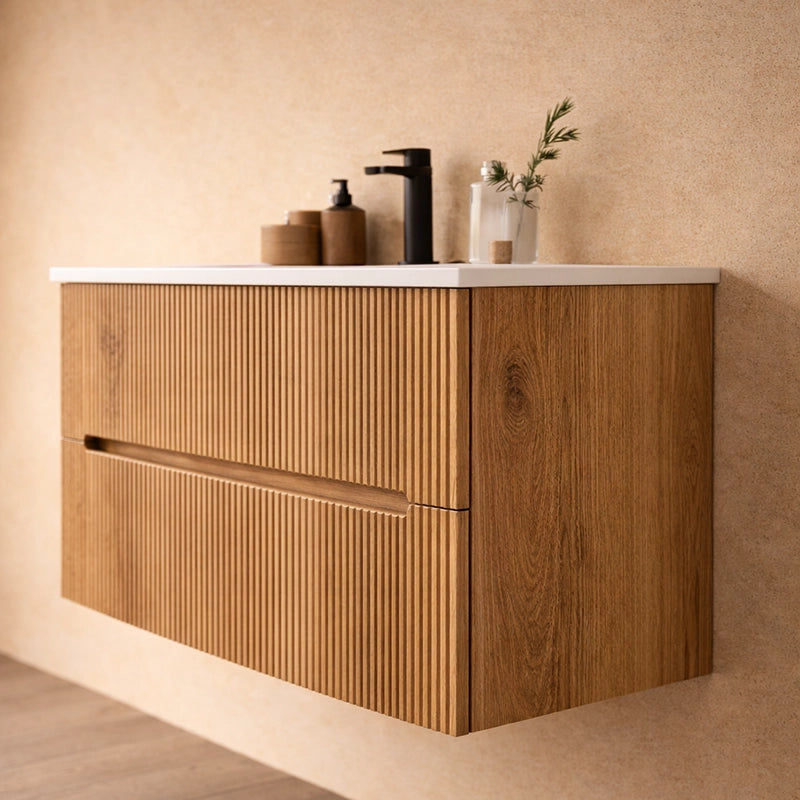 Mobile bagno rovere 60x46 cannettato Urbino con lavabo in ceramica