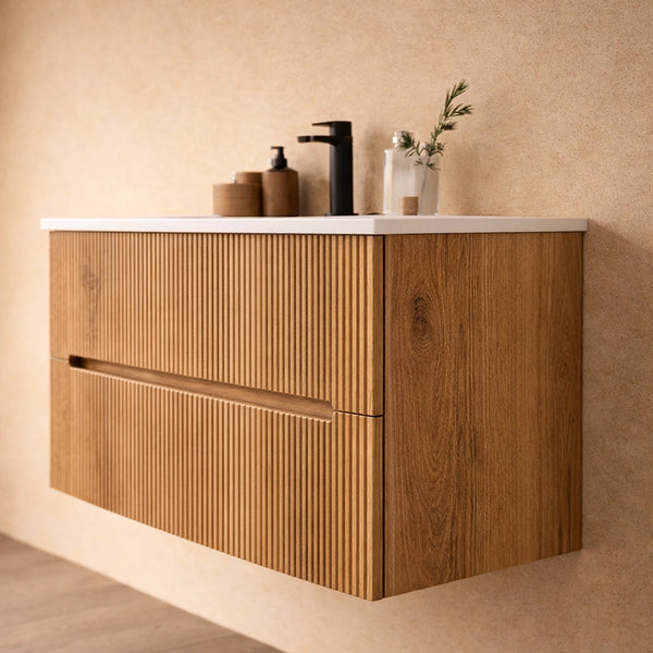 Mobile bagno rovere 60x46 cannettato Urbino con lavabo in ceramica