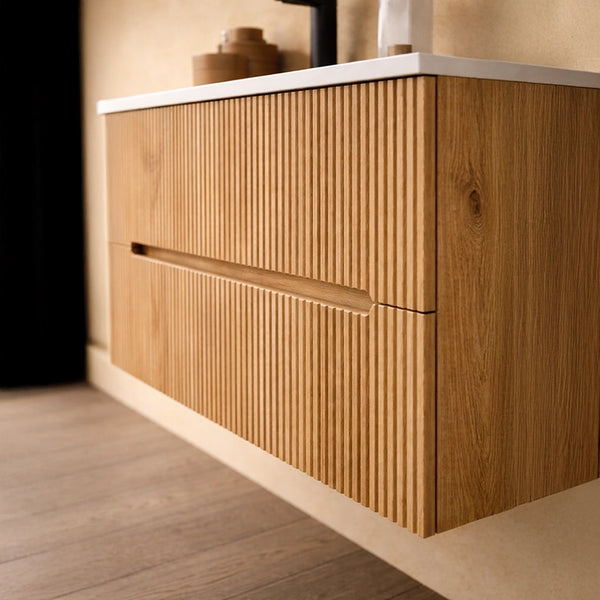 Mobile bagno rovere 60x46 cannettato Urbino con lavabo in ceramica