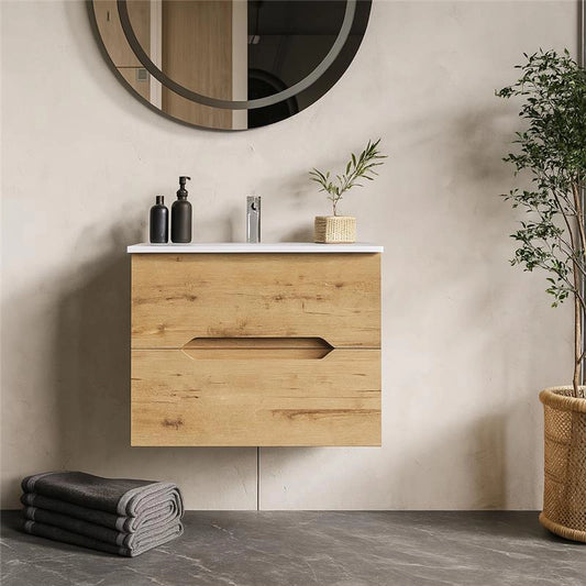 Mobile bagno rovere chiaro 60x46 Urbino con lavabo in ceramica due cassetti