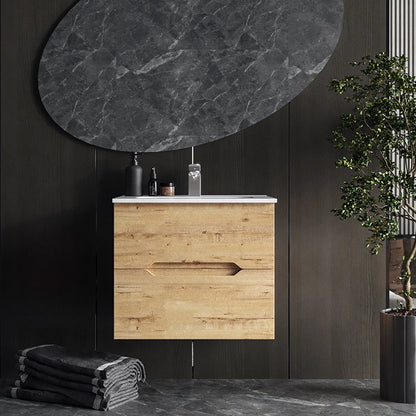 Mobile bagno rovere chiaro 60x46 Urbino con lavabo in ceramica due cassetti