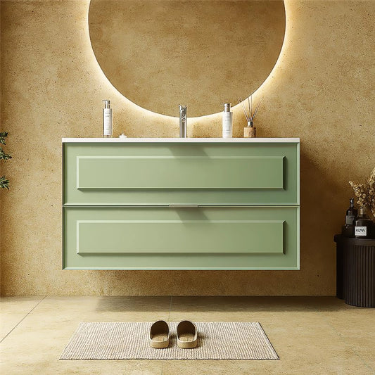 Mobile bagno salvia opaco 82x47 Dublino con lavabo in ceramica due cassetti con cornice