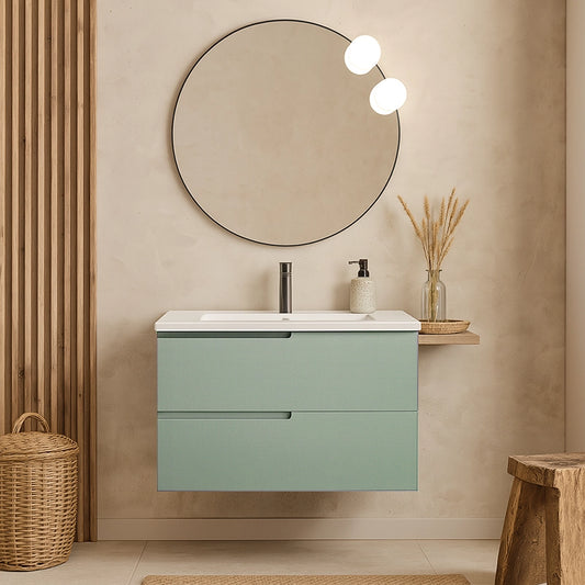 Mobile bagno salvia opaco 70x46 Sorrento maniglia sinistra e lavabo in ceramica