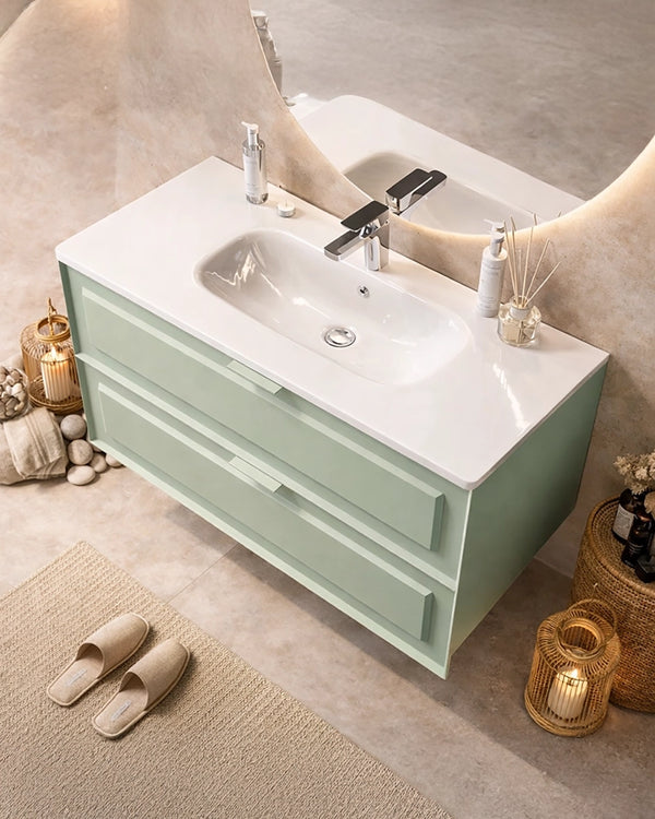 Mobile bagno salvia opaco 82x47 Dublino con lavabo in ceramica