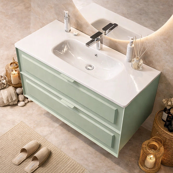 Mobile bagno salvia opaco 82x47 Dublino con lavabo in ceramica